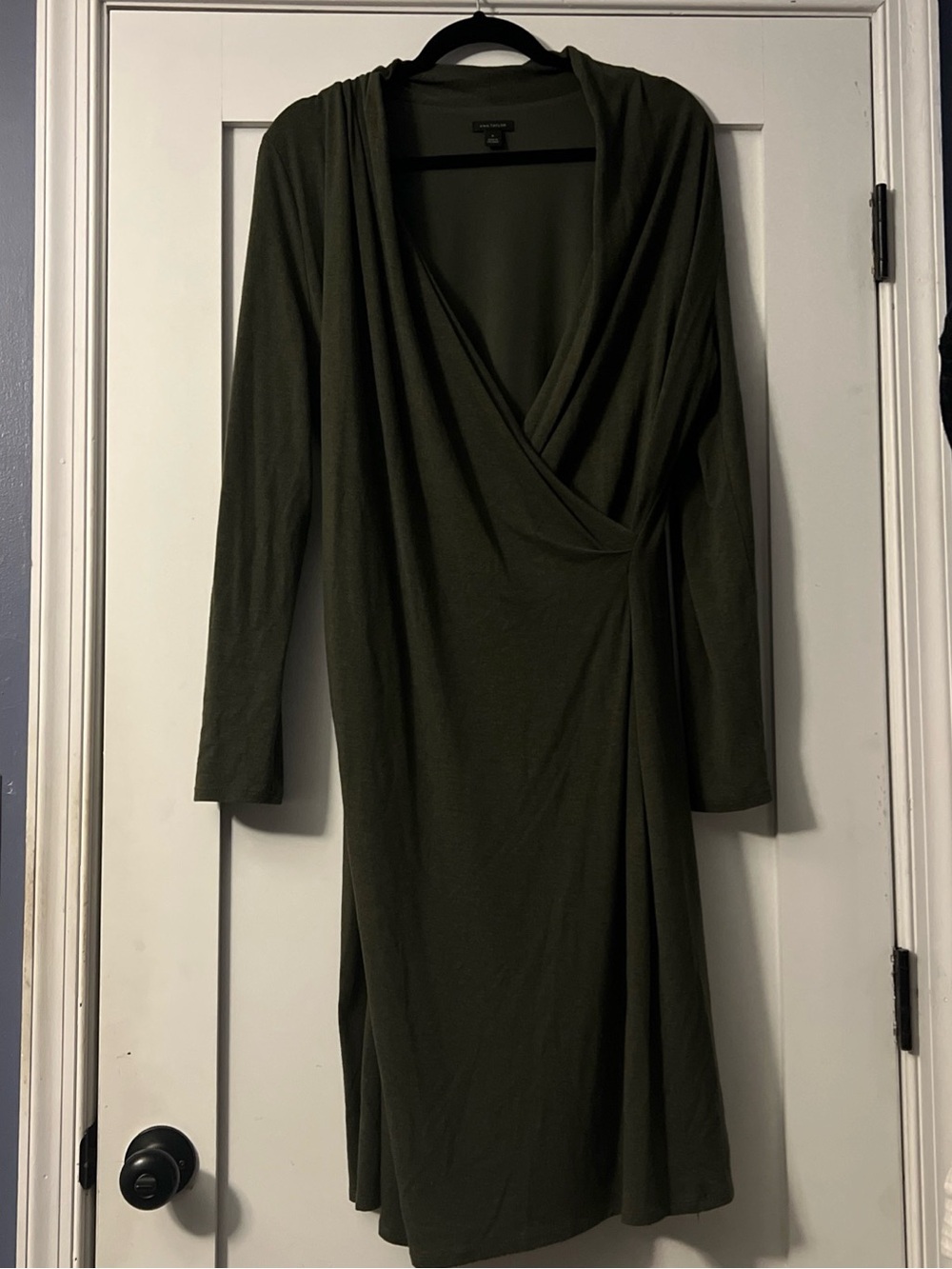 Ann Taylor Olive Green Long Sleeve Knee Length Dress Sz 16